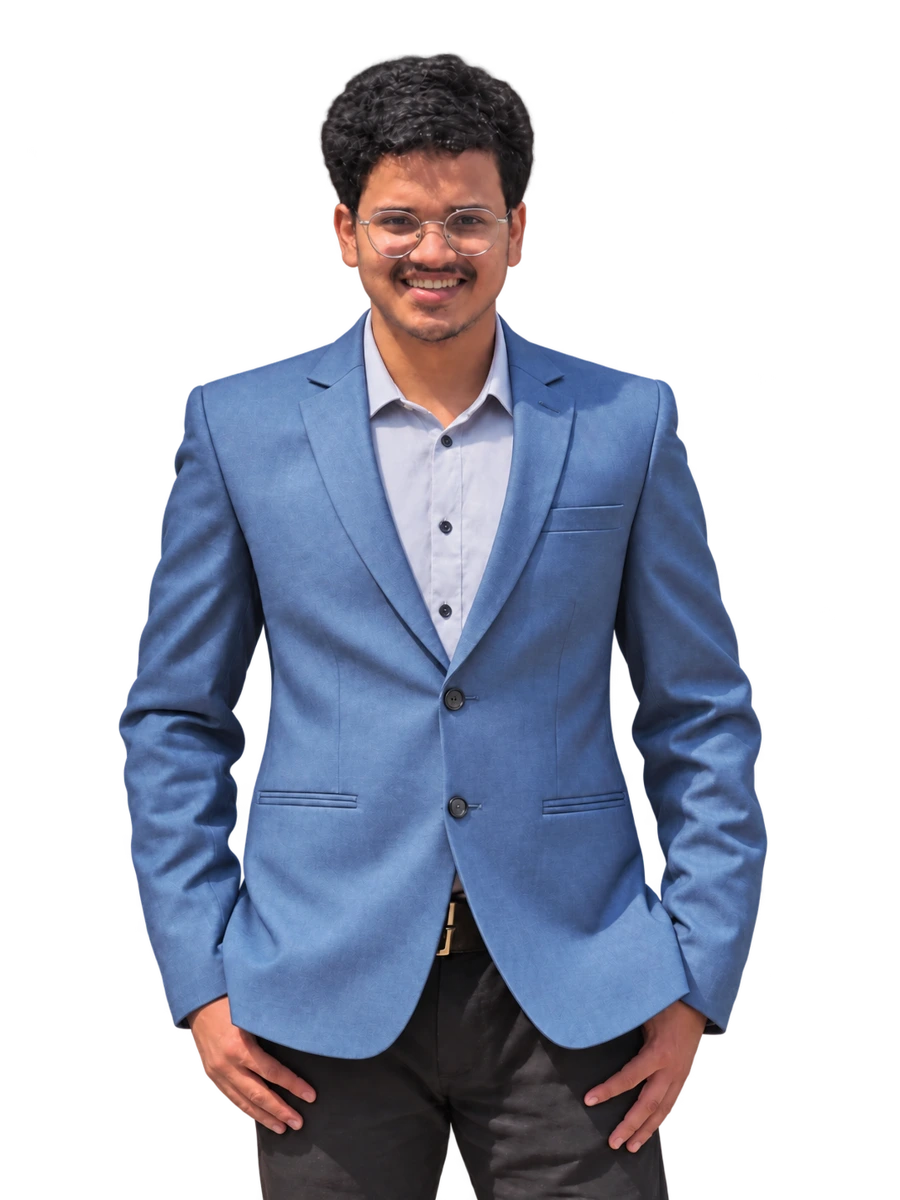 Aditya Deshpande wearing a blue blazer at MIT World Peace University